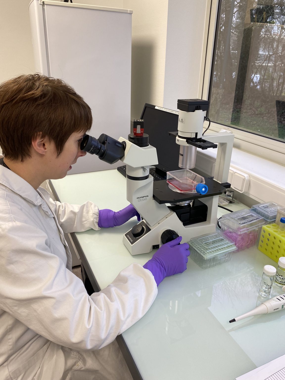 Technicien de laboratoire réalisant des analyses microbiologiques.